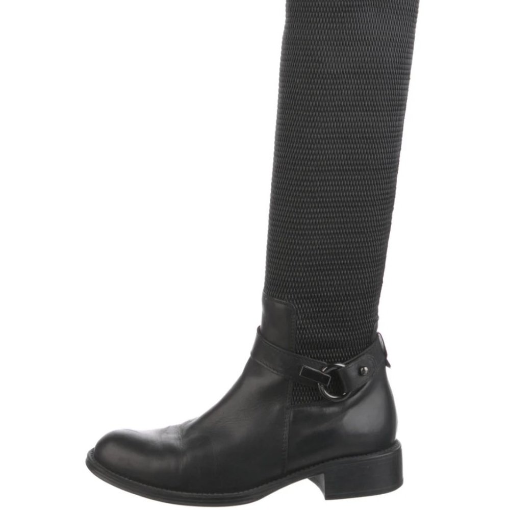 Aquatalia Leather Printed Riding Boots, 10, Black